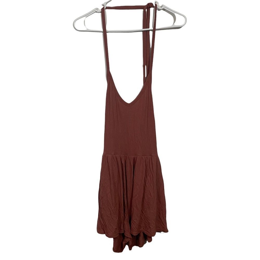 American Eagle Ribbed Halter Open Back Tank Romper
